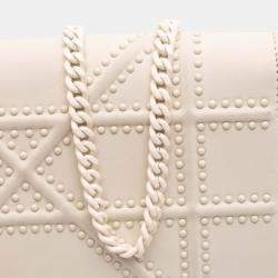 Pre Owned Dior White Small Ultra Matte Studded Calfskin Diorama Wallet on Chain