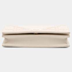 Pre Owned Dior White Small Ultra Matte Studded Calfskin Diorama Wallet on Chain