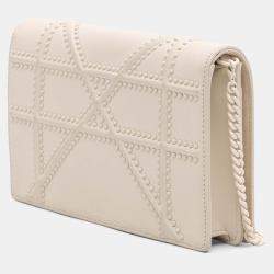 Pre Owned Dior White Small Ultra Matte Studded Calfskin Diorama Wallet on Chain