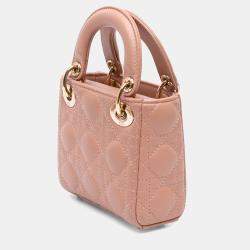 Pre Owned Dior Nude Micro Lady Dior Lambskin Cannage Bag