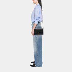 Pre Owned Dior Black Grained Calfskin Saddle Chain Pouch