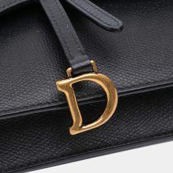Pre Owned Dior Black Grained Calfskin Saddle Chain Pouch