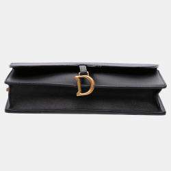 Pre Owned Dior Black Grained Calfskin Saddle Chain Pouch