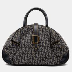 Pre Owned Dior Blue Diorissimo Canvas Double Saddle Bowler Bag