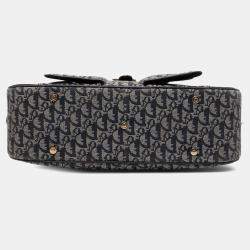Pre Owned Dior Blue Diorissimo Canvas Double Saddle Bowler Bag