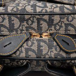 Pre Owned Dior Blue Diorissimo Canvas Double Saddle Bowler Bag