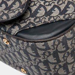 Pre Owned Dior Blue Diorissimo Canvas Double Saddle Bowler Bag