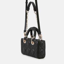 Pre Owned Dior Lady D-Joy Cannage 2-Way Bag Black Lambskin Size Micro