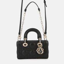 Pre Owned Dior Lady D-Joy Cannage 2-Way Bag Black Lambskin Size Micro