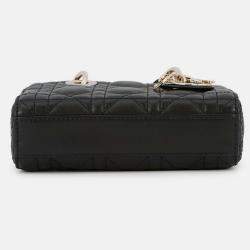 Pre Owned Dior Lady D-Joy Cannage 2-Way Bag Black Lambskin Size Micro