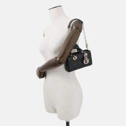 Pre Owned Dior Lady D-Joy Cannage 2-Way Bag Black Lambskin Size Micro