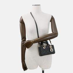 Pre Owned Dior Lady D-Joy Cannage 2-Way Bag Black Lambskin Size Micro