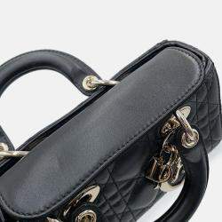 Pre Owned Dior Lady D-Joy Cannage 2-Way Bag Black Lambskin Size Micro