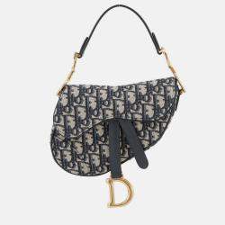 Pre Owned Dior Oblique Saddle Handbag Navy Canvas Leather Size Mini