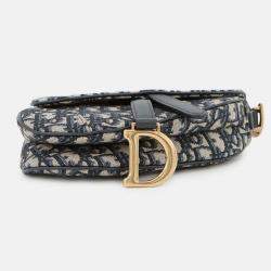 Pre Owned Dior Oblique Saddle Handbag Navy Canvas Leather Size Mini