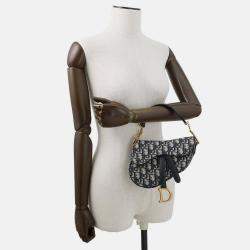 Pre Owned Dior Oblique Saddle Handbag Navy Canvas Leather Size Mini