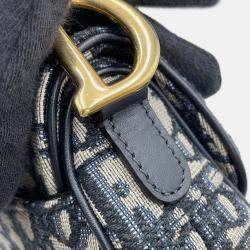 Pre Owned Dior Oblique Saddle Handbag Navy Canvas Leather Size Mini