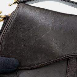 Pre Owned Dior Saddle One shoulder Bag Brown Autruche Embossed Leather