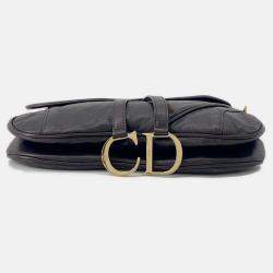 Pre Owned Dior Saddle One shoulder Bag Brown Autruche Embossed Leather