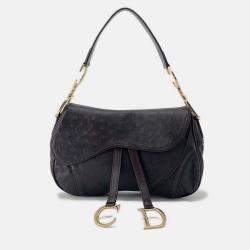 Pre Owned Dior Saddle One shoulder Bag Brown Autruche Embossed Leather