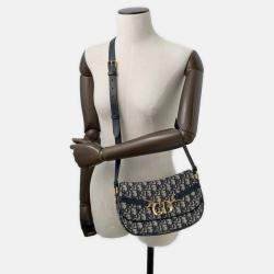 Pre Owned Dior Oblique Cd Busus Shoulder Bag Navy Canvas Leather Size Small