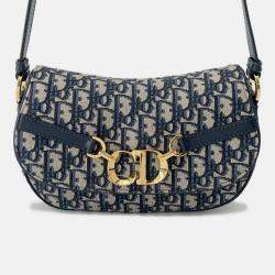 Pre Owned Dior Oblique Cd Busus Shoulder Bag Navy Canvas Leather Size Small