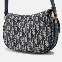 Pre Owned Dior Oblique Cd Busus Shoulder Bag Navy Canvas Leather Size Small