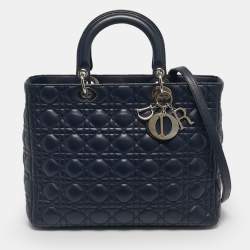 Pre Owned Dior Navy Blue Cannage Leather Large Lady Dior Tote