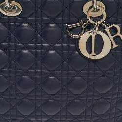 Pre Owned Dior Navy Blue Cannage Leather Large Lady Dior Tote