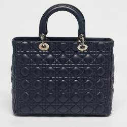 Pre Owned Dior Navy Blue Cannage Leather Large Lady Dior Tote