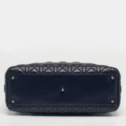 Pre Owned Dior Navy Blue Cannage Leather Large Lady Dior Tote