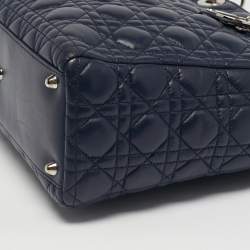 Pre Owned Dior Navy Blue Cannage Leather Large Lady Dior Tote