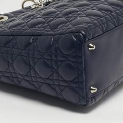 Pre Owned Dior Navy Blue Cannage Leather Large Lady Dior Tote