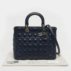 Pre Owned Dior Navy Blue Cannage Leather Large Lady Dior Tote