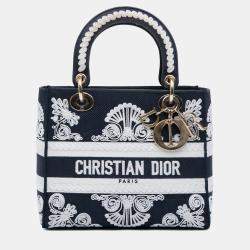 Pre Owned Dior Blue Medium Embroidered Canvas Cornely Lady D Lite