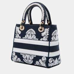 Pre Owned Dior Blue Medium Embroidered Canvas Cornely Lady D Lite