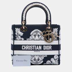 Pre Owned Dior Blue Medium Embroidered Canvas Cornely Lady D Lite