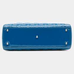 Pre Owned Dior Blue Large Patent Cannage Lady Dior