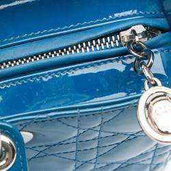 Pre Owned Dior Blue Large Patent Cannage Lady Dior