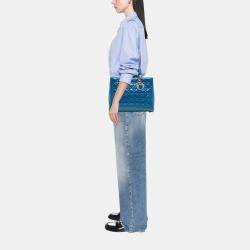 Pre Owned Dior Blue Large Patent Cannage Lady Dior