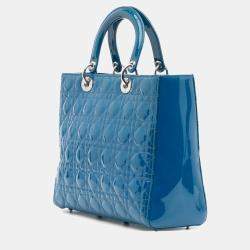 Pre Owned Dior Blue Large Patent Cannage Lady Dior