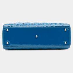 Pre Owned Dior Blue Large Patent Cannage Lady Dior