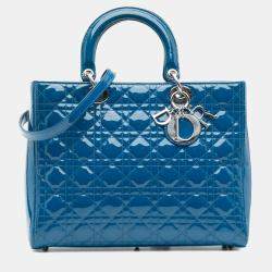 Pre Owned Dior Blue Large Patent Cannage Lady Dior