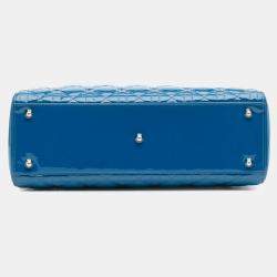 Pre Owned Dior Blue Large Patent Cannage Lady Dior