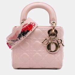 Pre Owned Dior Pink Mini Lambskin Cannage Lady Dior