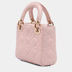 Pre Owned Dior Pink Mini Lambskin Cannage Lady Dior