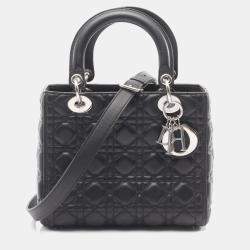 Pre Owned Christian Dior Dior Lady Handbag Leather Black