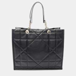 Pre Owned Christian Dior Dior Essential Large Archi Cannage Tote Bag Leather Black