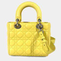 Pre Owned Christian Dior Lady My Abcdior 2-Way Handbag Star Shoulder Bag Lambskin Yellow