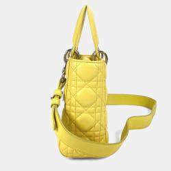 Pre Owned Christian Dior Lady My Abcdior 2-Way Handbag Star Shoulder Bag Lambskin Yellow